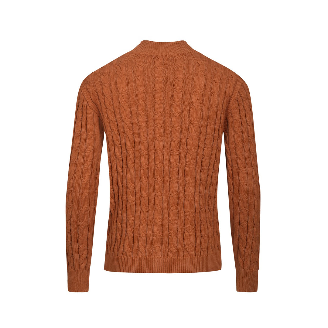 Brun, twiststickad kofta med dragkedja för män