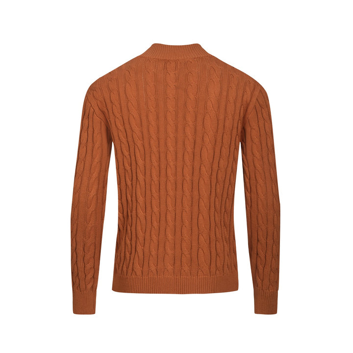 Brun, twiststickad kofta med dragkedja för män