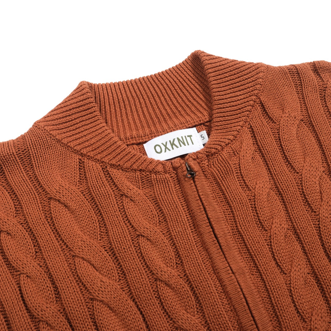 Brun, twiststickad kofta med dragkedja för män