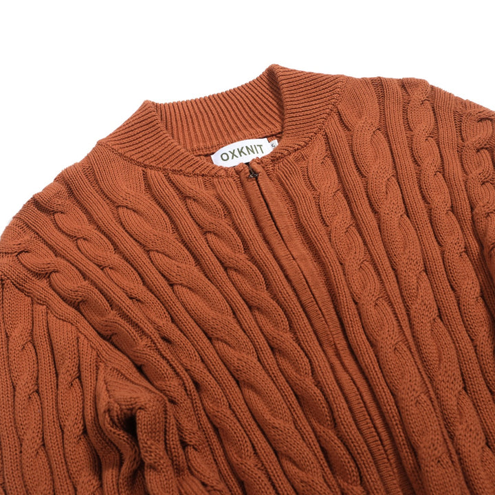 Brun, twiststickad kofta med dragkedja för män