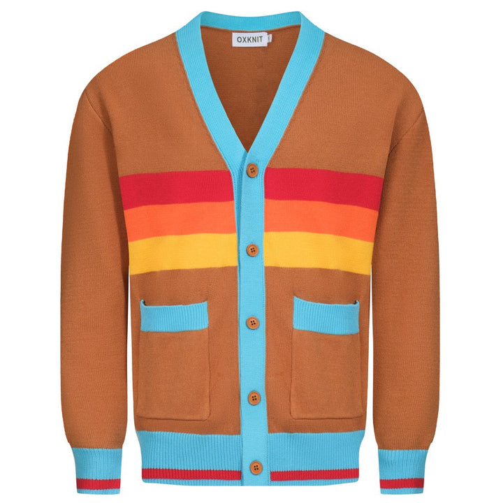 Men's khaki vintage art striped sweater jacket