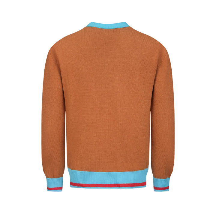 Men's khaki vintage art striped sweater jacket