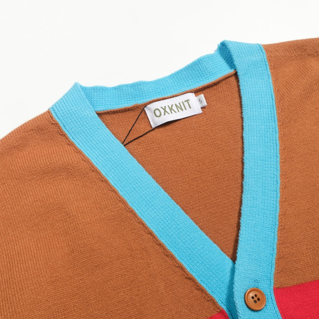 Men's khaki vintage art striped sweater jacket