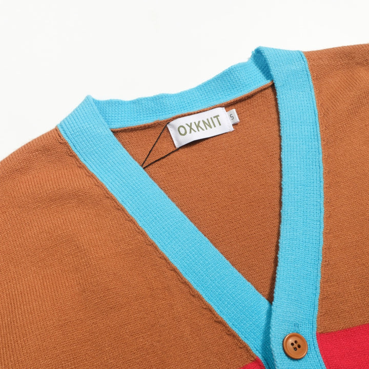 Men's khaki vintage art striped sweater jacket