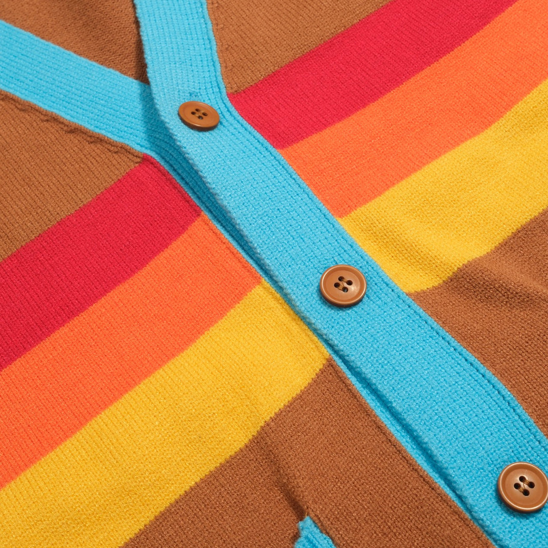 Men's khaki vintage art striped sweater jacket