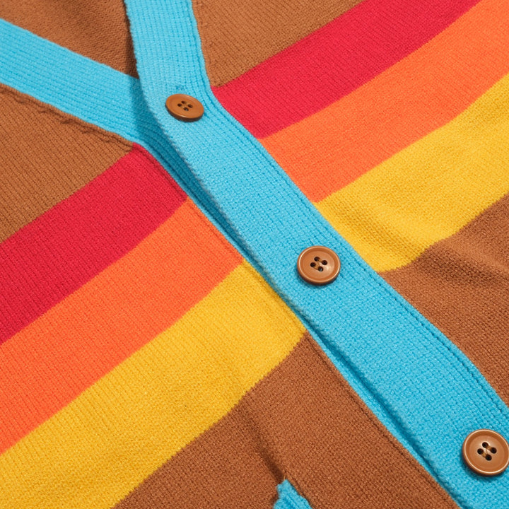 Men's khaki vintage art striped sweater jacket