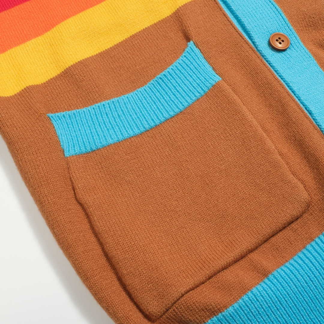 Men's khaki vintage art striped sweater jacket