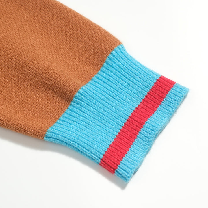 Men's khaki vintage art striped sweater jacket