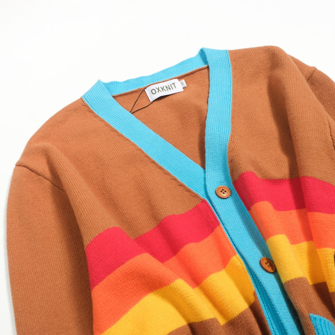 Men's khaki vintage art striped sweater jacket