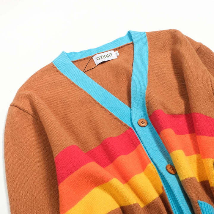 Men's khaki vintage art striped sweater jacket