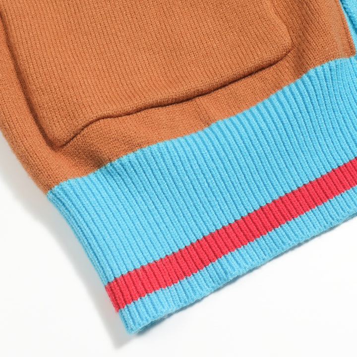 Men's khaki vintage art striped sweater jacket