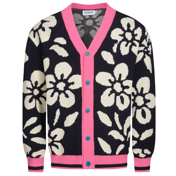 Chaqueta tipo jersey de hombre con diseño floral en jacquard negro