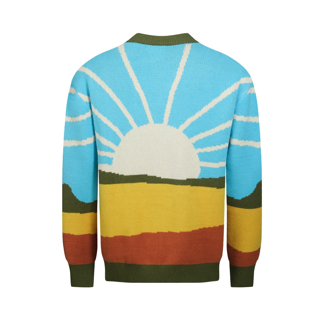 Men's green vintage jacquard art sweater jacket