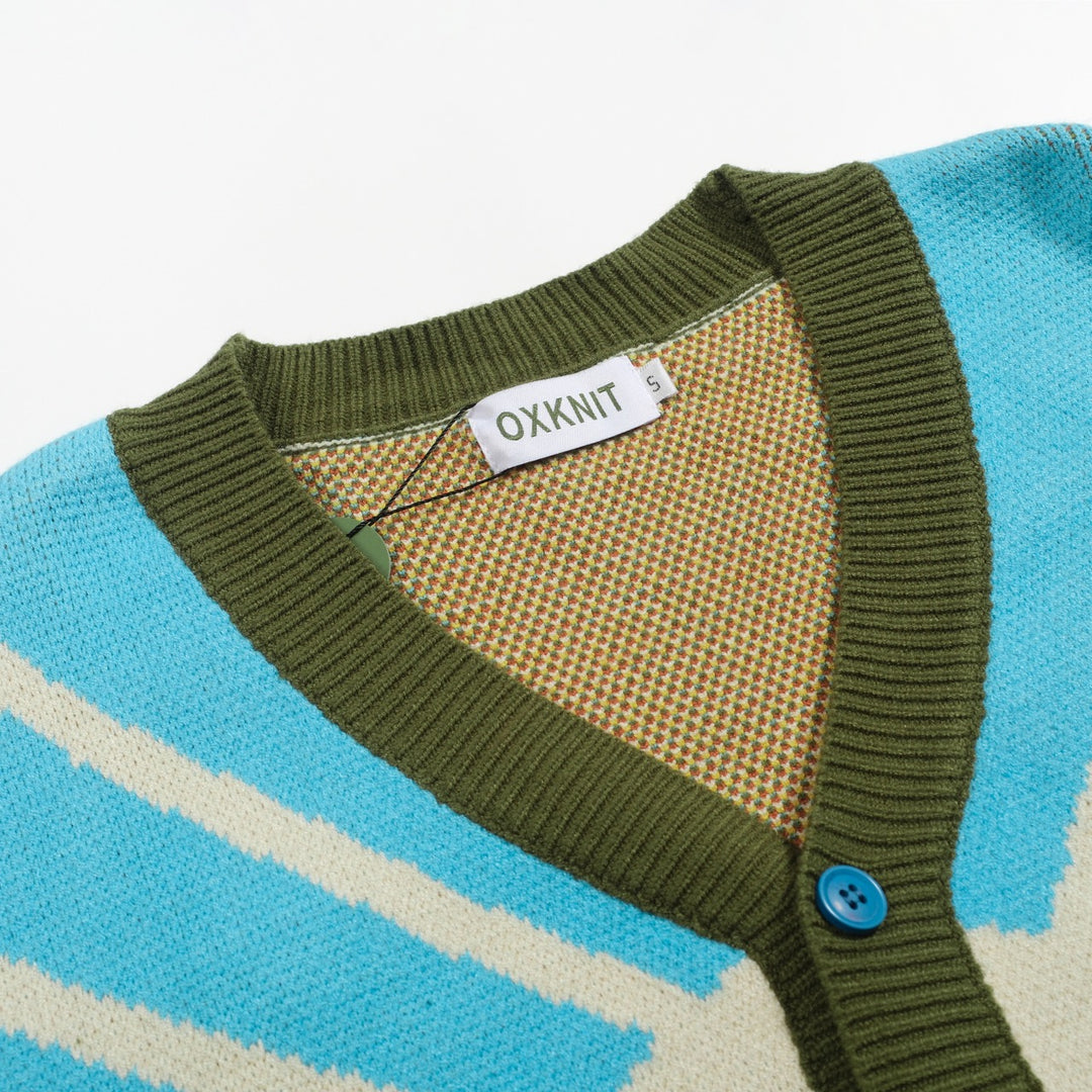 Men's green vintage jacquard art sweater jacket