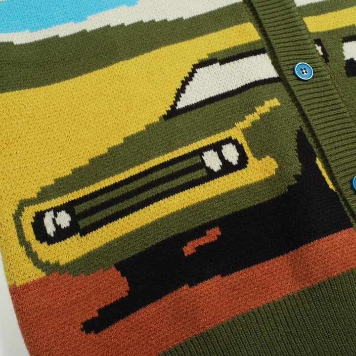 Men's green vintage jacquard art sweater jacket