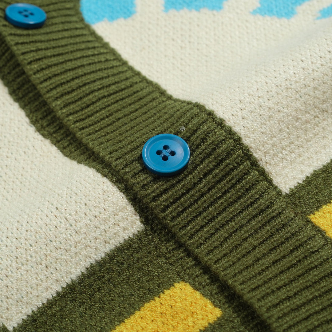 Men's green vintage jacquard art sweater jacket