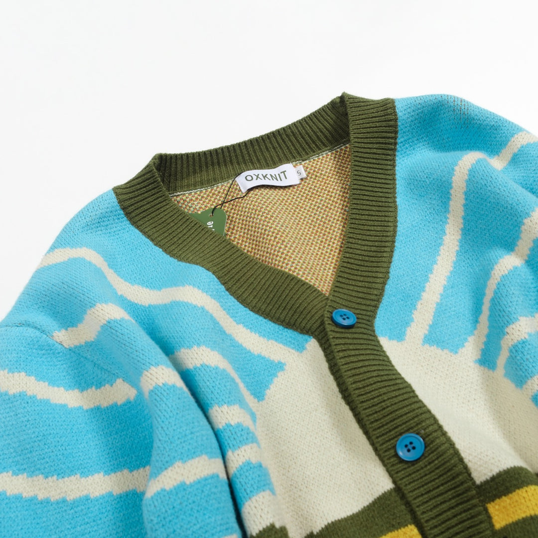 Men's green vintage jacquard art sweater jacket