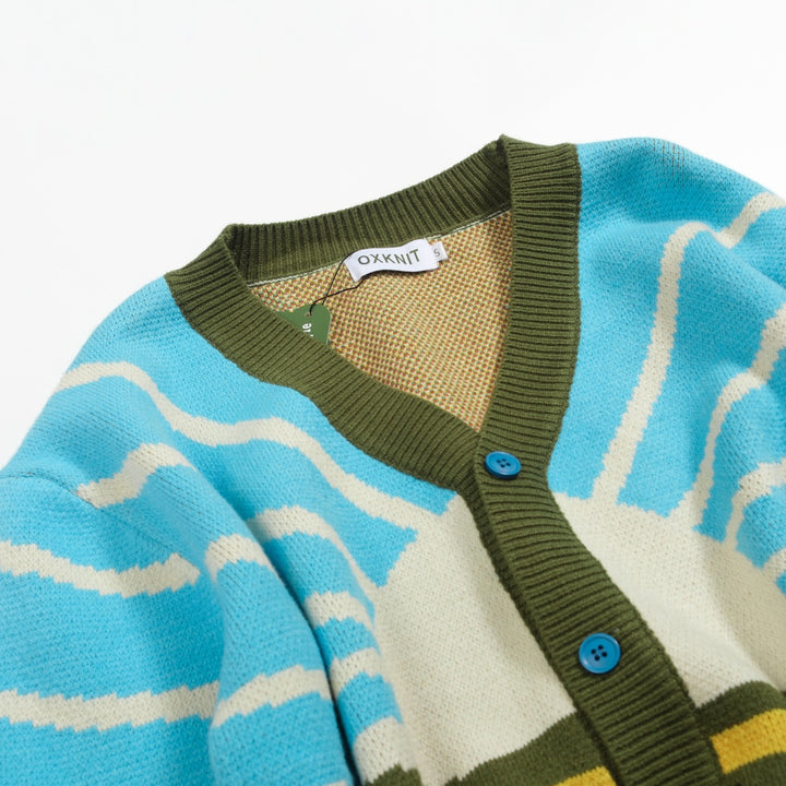 Men's green vintage jacquard art sweater jacket