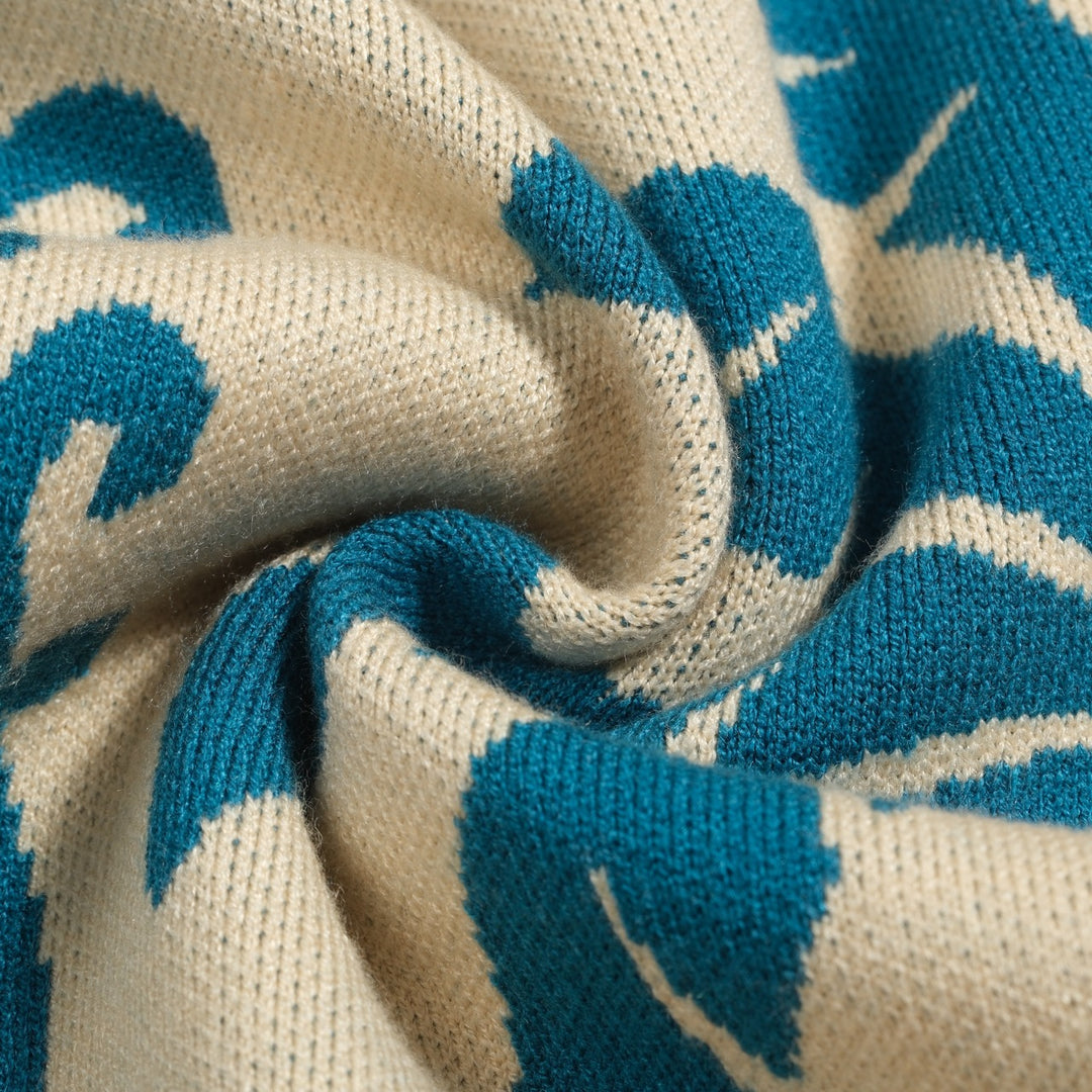 Men's blue vintage jacquard art sweater jacket