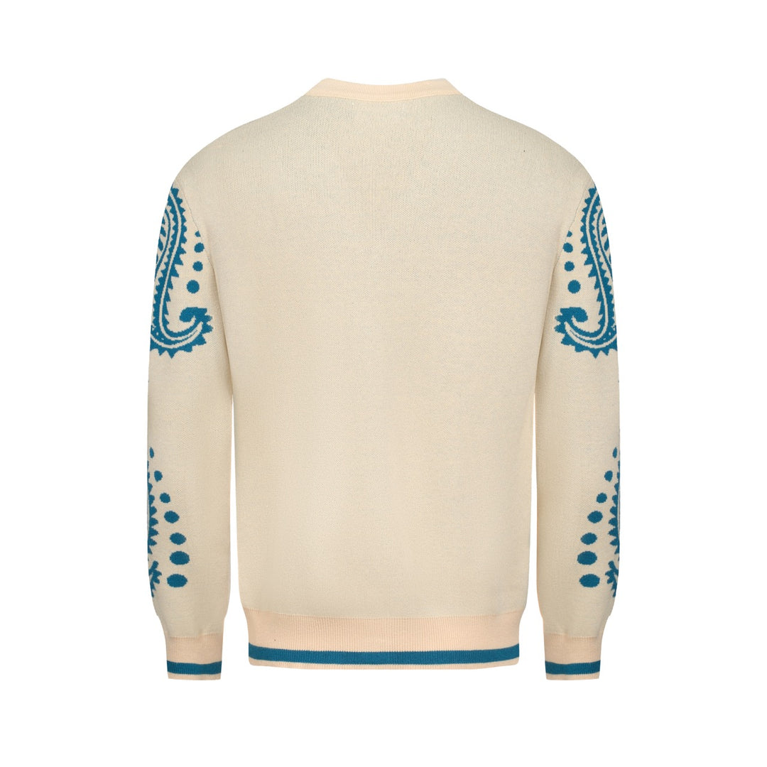 Men's blue vintage jacquard art sweater jacket