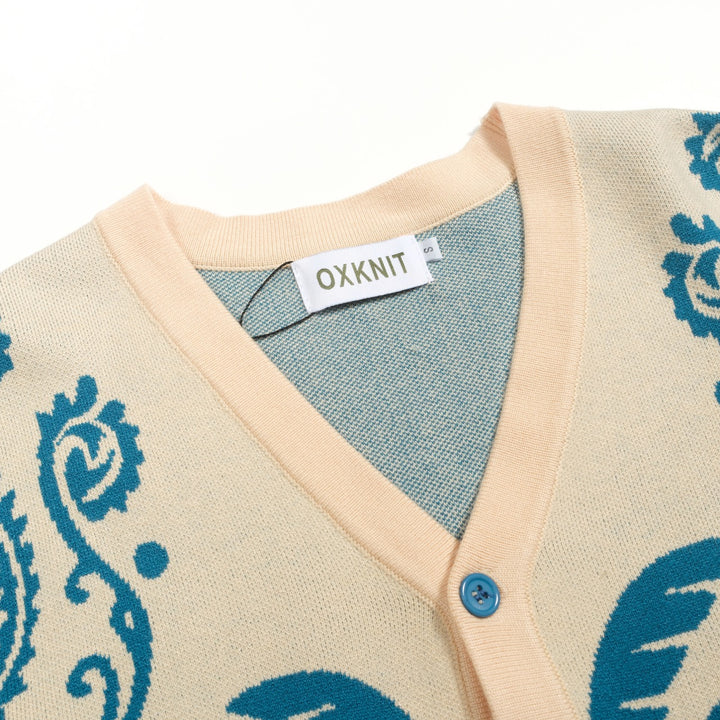 Men's blue vintage jacquard art sweater jacket