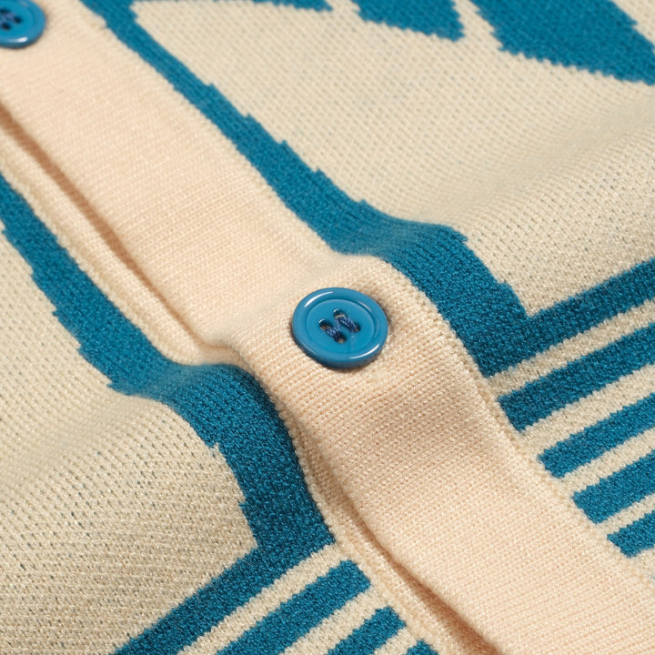 Men's blue vintage jacquard art sweater jacket