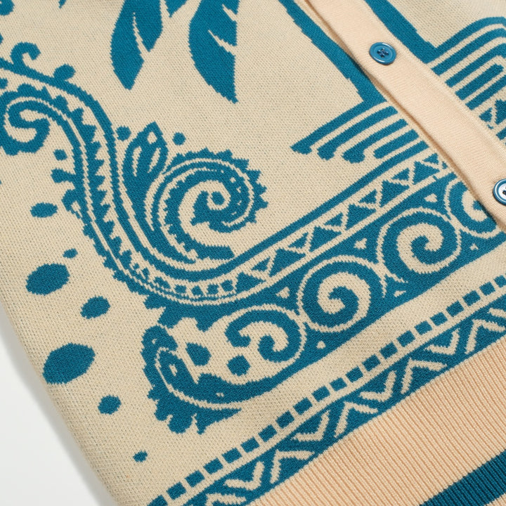 Men's blue vintage jacquard art sweater jacket