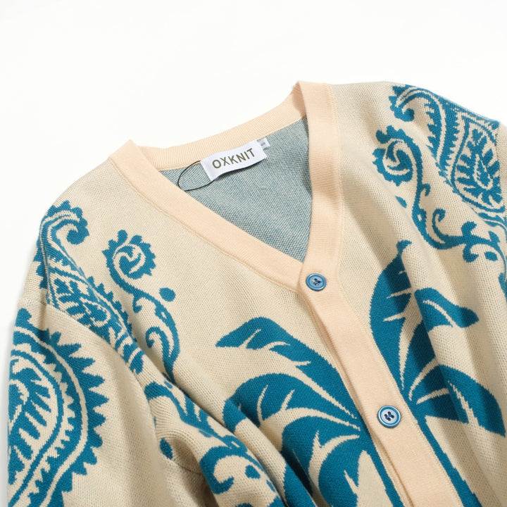 Men's blue vintage jacquard art sweater jacket