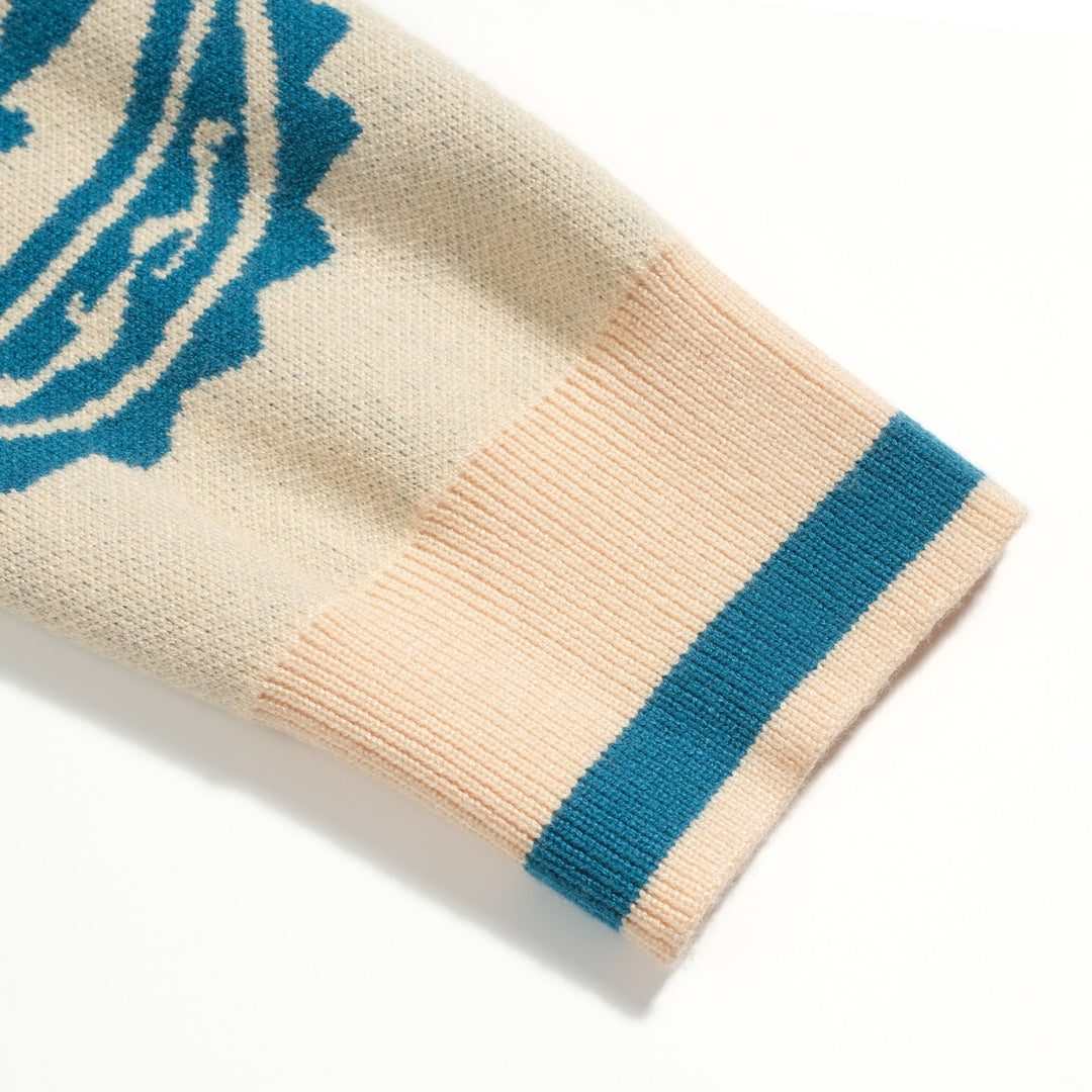 Men's blue vintage jacquard art sweater jacket