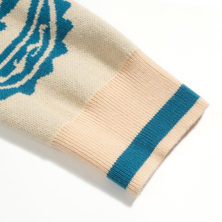 Men's blue vintage jacquard art sweater jacket