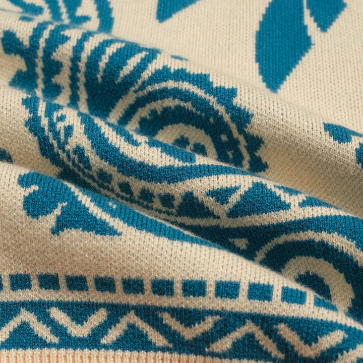 Men's blue vintage jacquard art sweater jacket