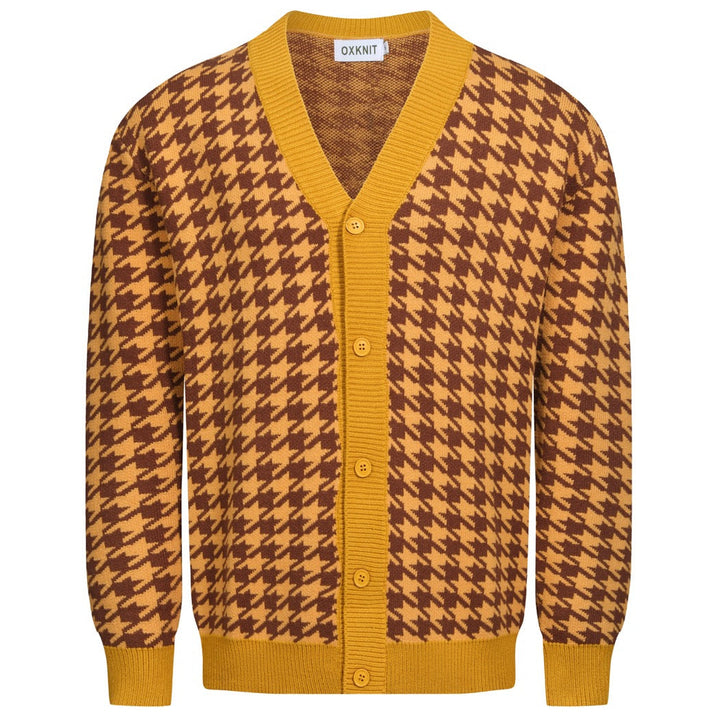 Gul primrose jacquard genserjakke for menn