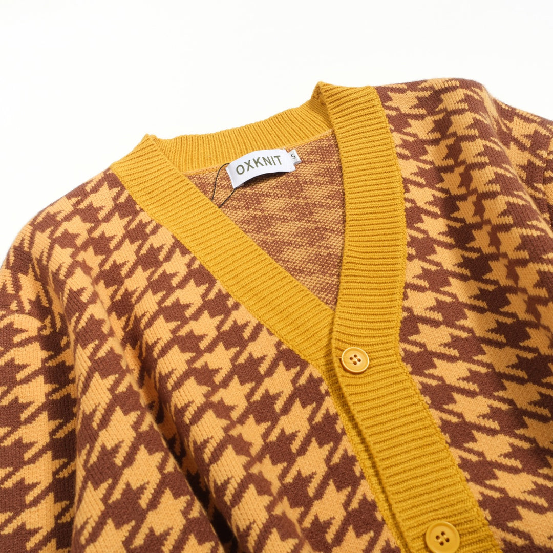 Gul primrose jacquard genserjakke for menn