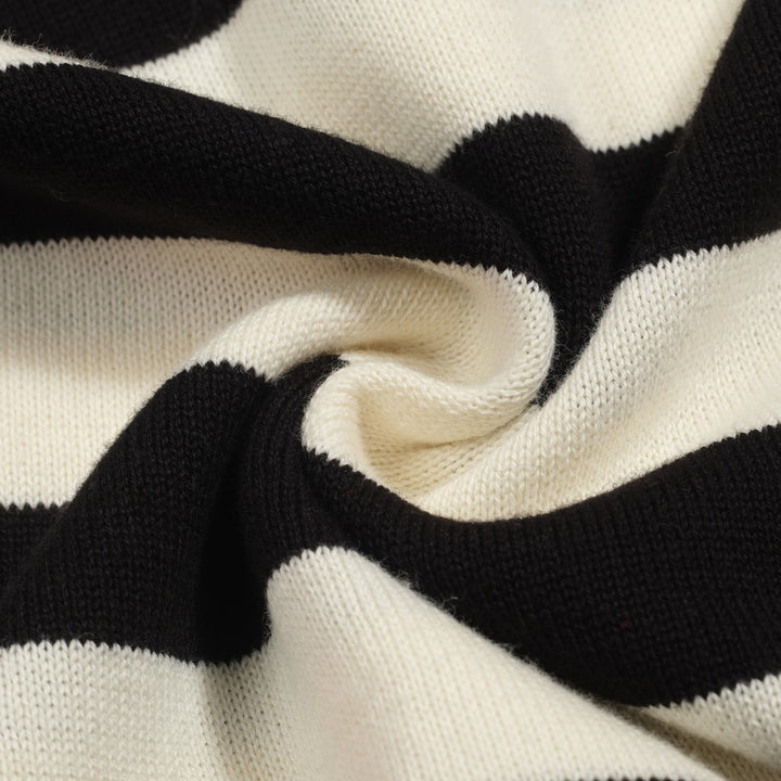 Women's red vintage striped bubble sleeve knitted polo