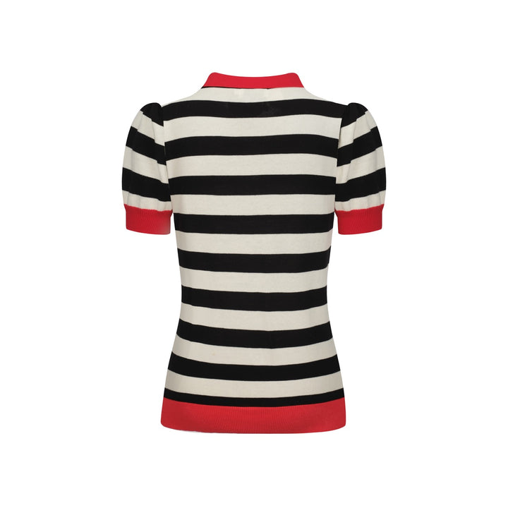 Women's red vintage striped bubble sleeve knitted polo