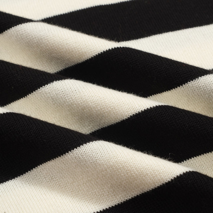 Women's red vintage striped bubble sleeve knitted polo