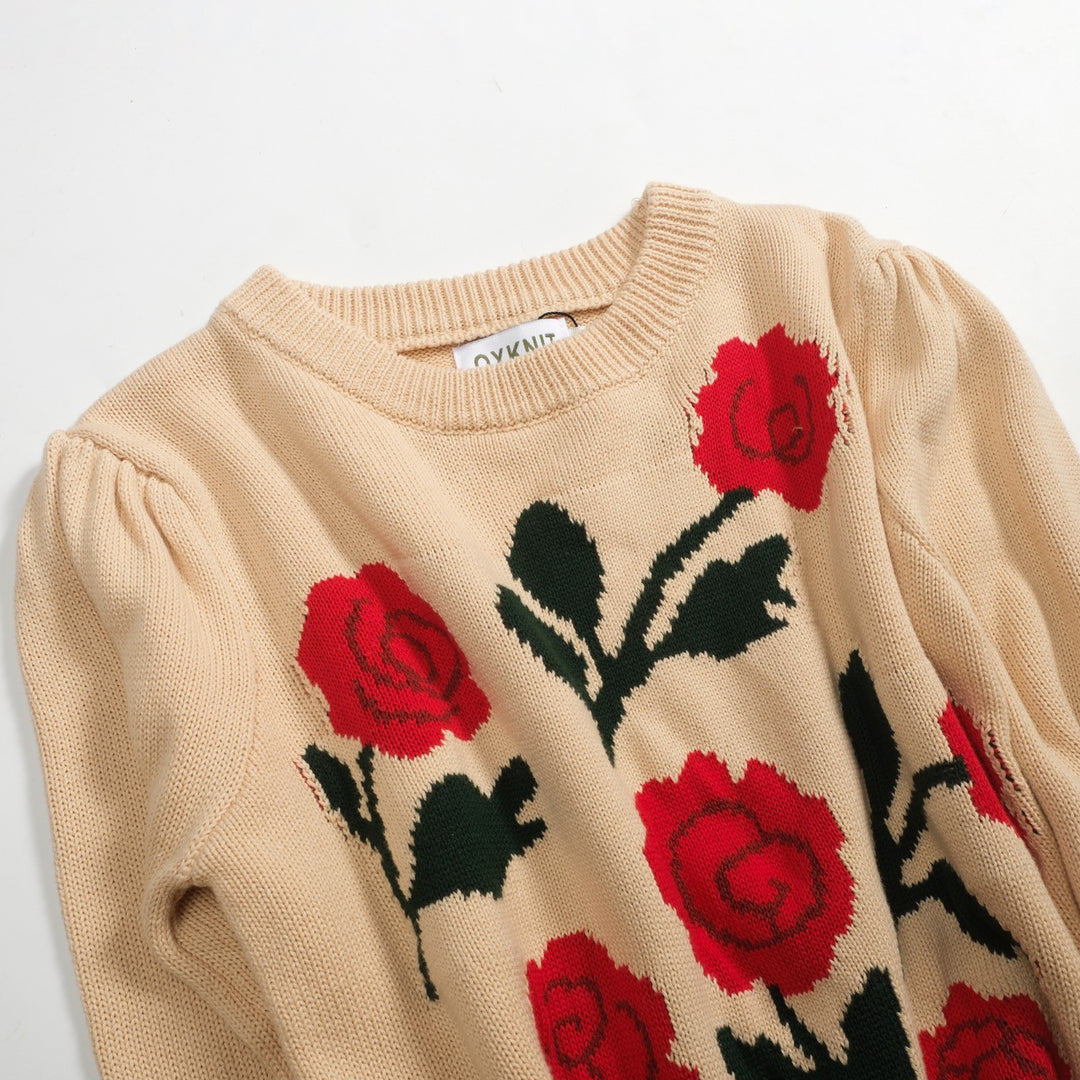 Women's khaki rose vintage bubble sleeve knitwear