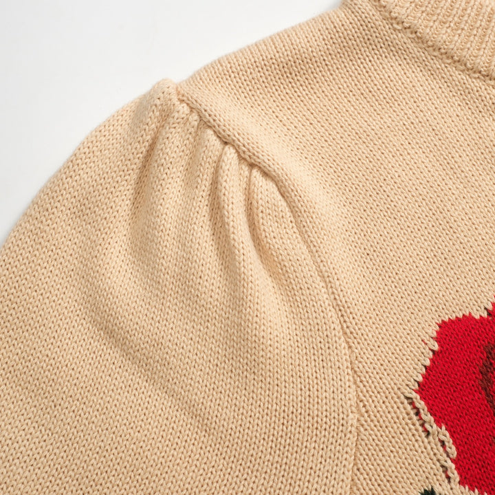 Women's khaki rose vintage bubble sleeve knitwear