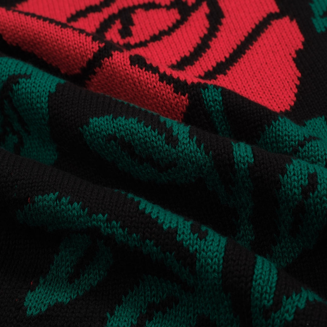 Women's black rose vintage bubble sleeve knitwear