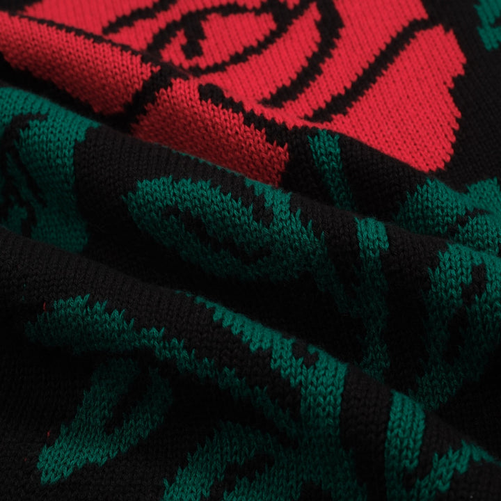 Women's black rose vintage bubble sleeve knitwear