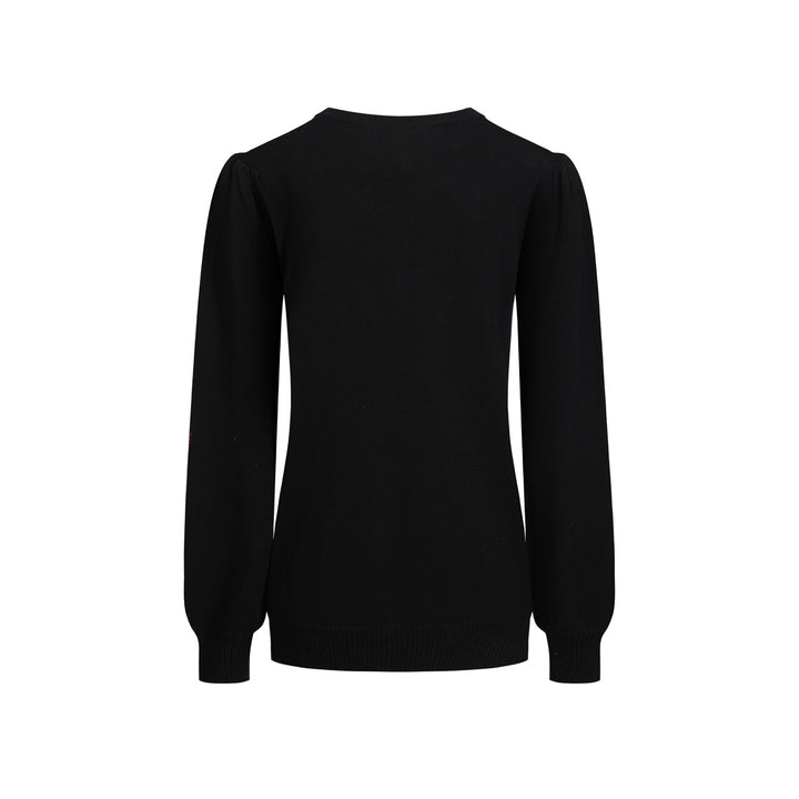 Women's black rose vintage bubble sleeve knitwear