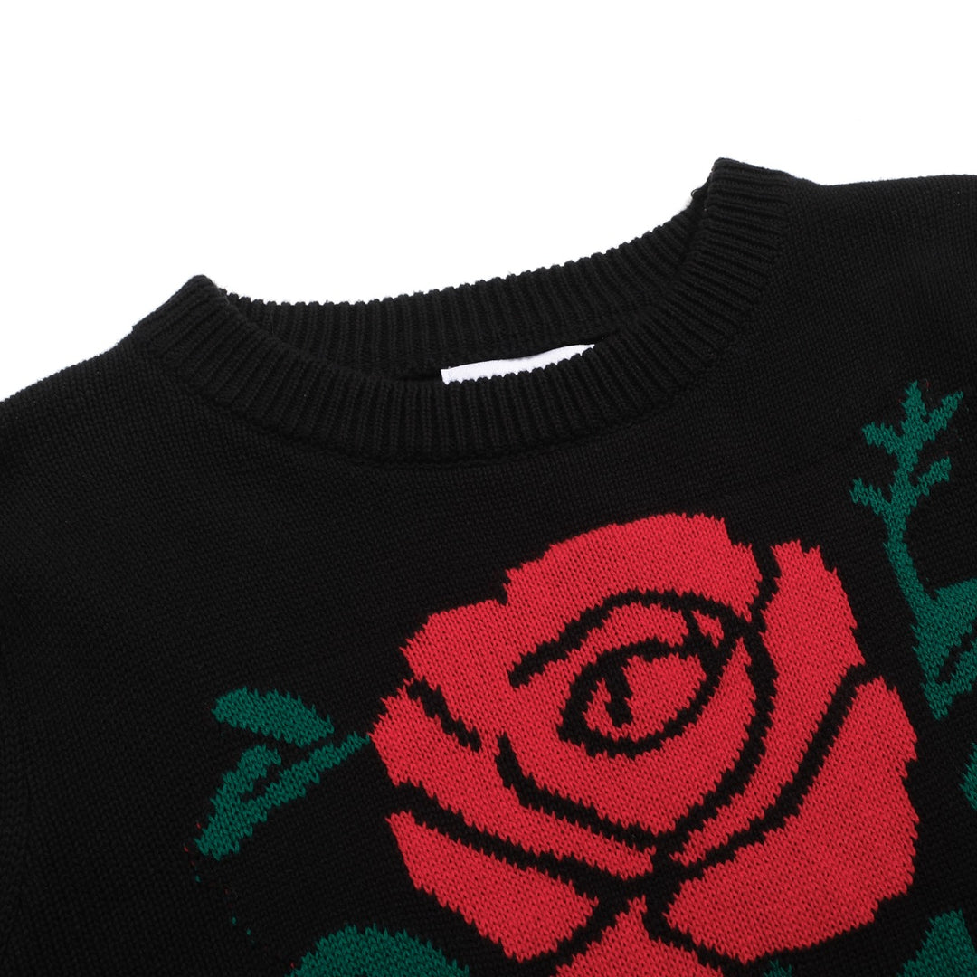 Women's black rose vintage bubble sleeve knitwear