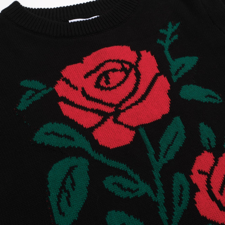 Women's black rose vintage bubble sleeve knitwear