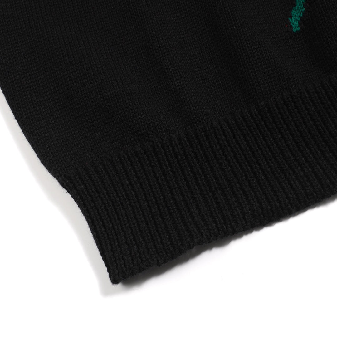 Women's black rose vintage bubble sleeve knitwear