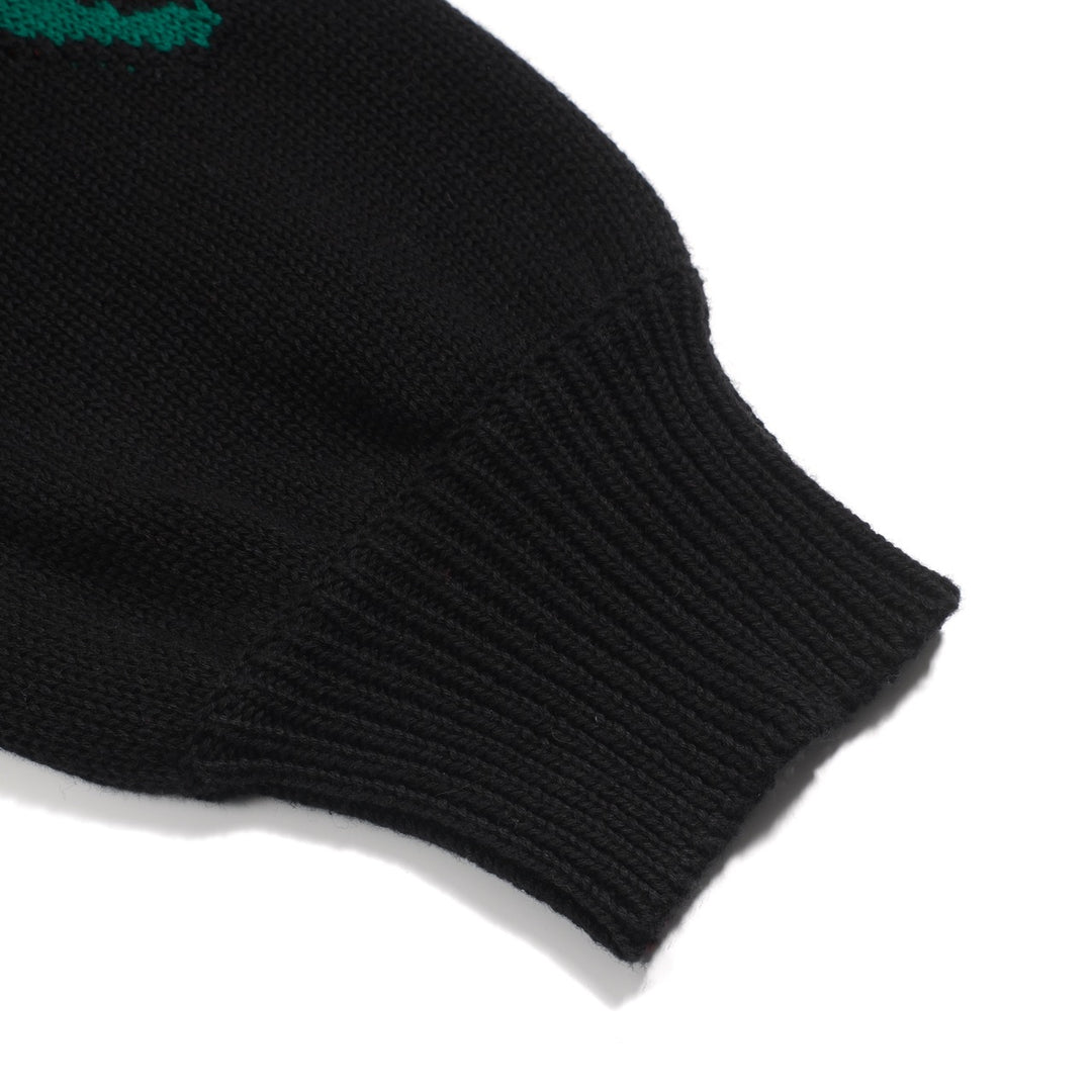 Women's black rose vintage bubble sleeve knitwear