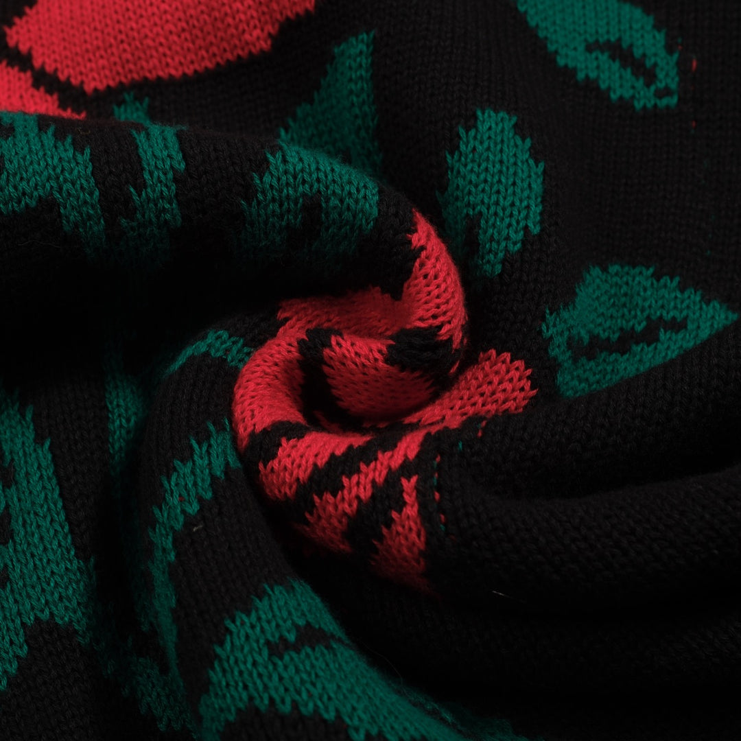 Women's black rose vintage bubble sleeve knitwear