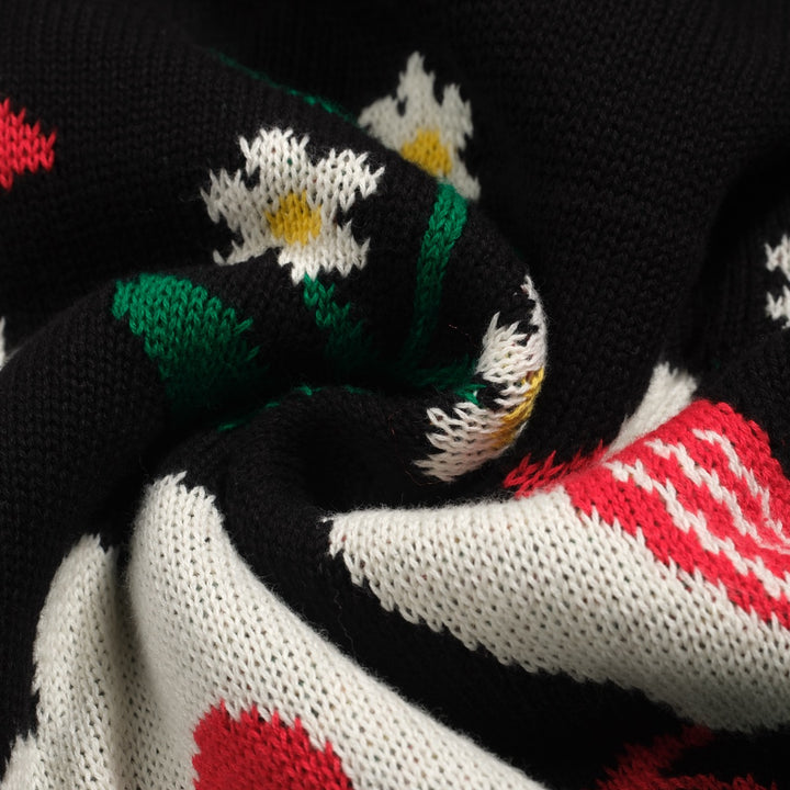 Women's black bird vintage bubble sleeve knitwear