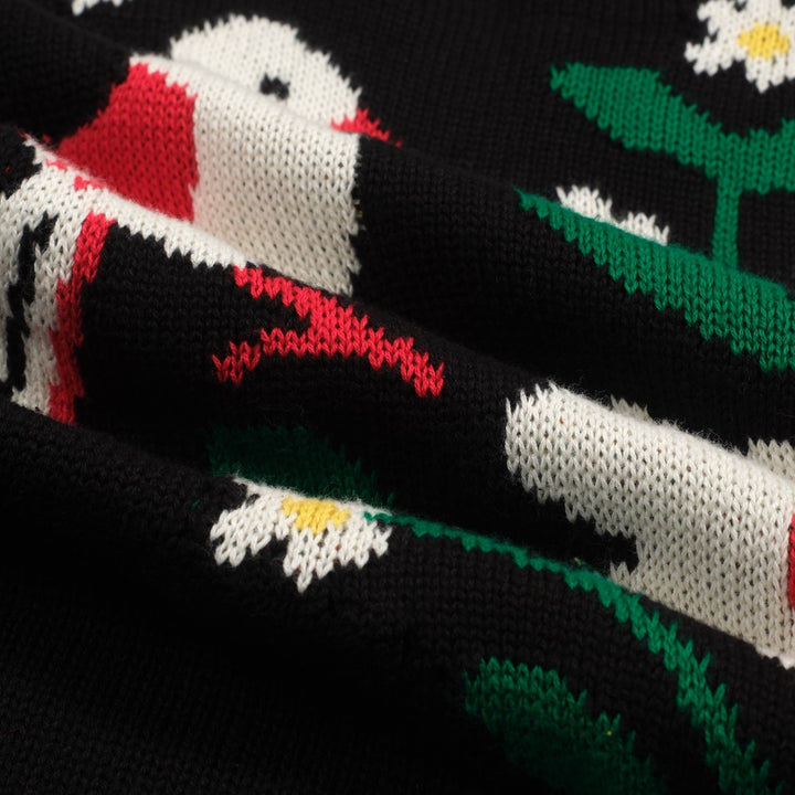 Women's black bird vintage bubble sleeve knitwear