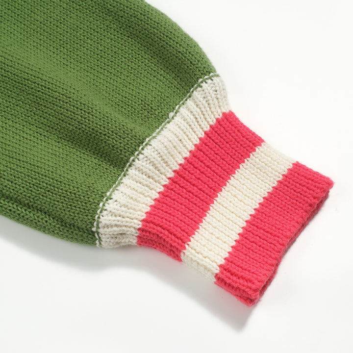 Malhas femininas de manga bolha com treliça de diamante verde