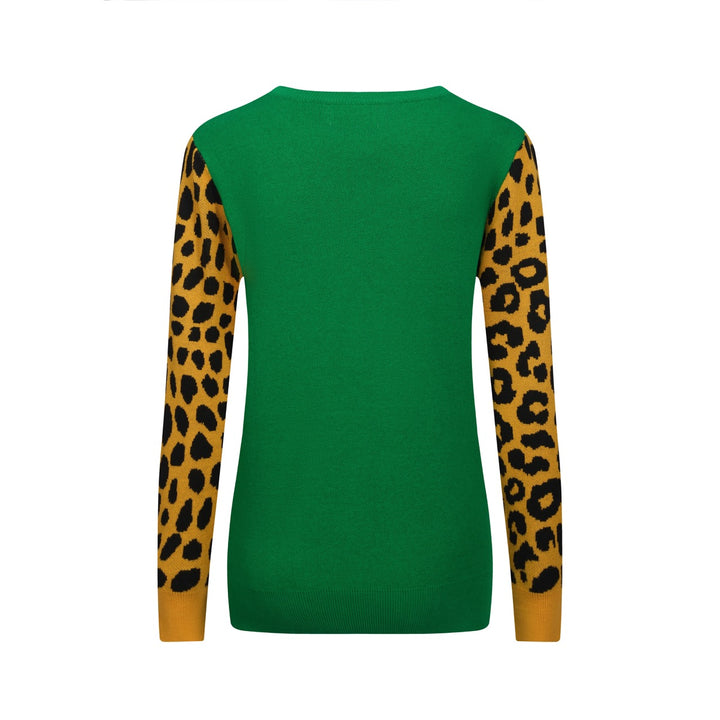 Women's green cheetah jacquard vintage knitwear